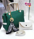 Green Women's Rexine Top Handle Handbag with Leopard Scarf Accessory