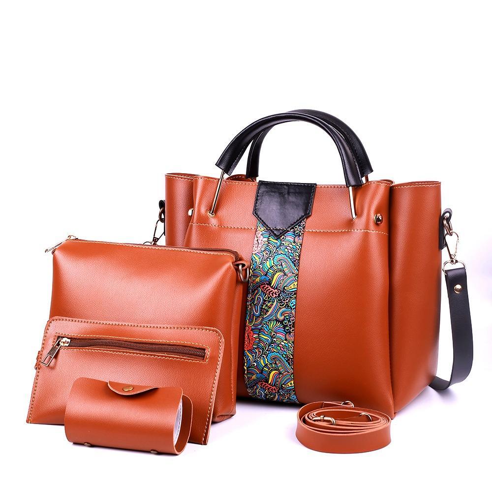 White PU Leather 4-Piece Women's Shoulder Bag Set